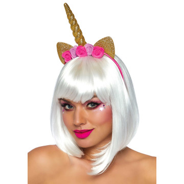 Золотой рог единорога Leg Avenue Golden unicorn flower headband, украшен цветами – купить