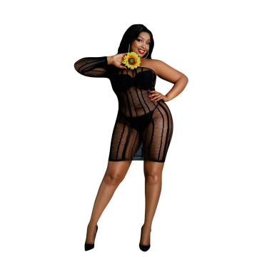 Сукня-бодістокінг Moonlight Plus Model 05 XL-XXXL Black, закрите одне плече та рукав – купити