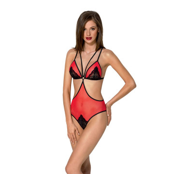 Напівпрозоре боді з мереживом Passion PEONIA BODY L/XL red – купити