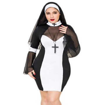 Еротичний костюм черниці JSY «Грішниця Лола» Plus Size Black, сукня, хрест, апостольник – купити