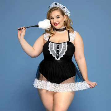 Костюм секс-покоївки JSY «Гаряча Кері» Plus Size Black, боді, спідниця, чокер, головний убір, мітелк – купити