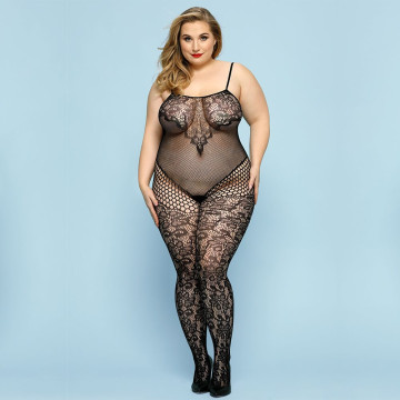 Відвертий бодістокінг JSY «Фатальна Скарлет» Plus Size, Black, імітація боді, мереживо, доступ – купити