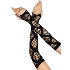 Длинные митенки Leg Avenue Faux wrap net arm warmers One size Black, крупная сетка
