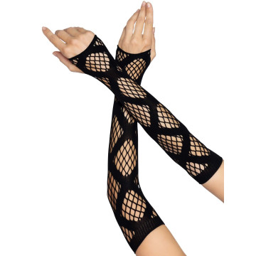 Длинные митенки Leg Avenue Faux wrap net arm warmers One size Black, крупная сетка – купить