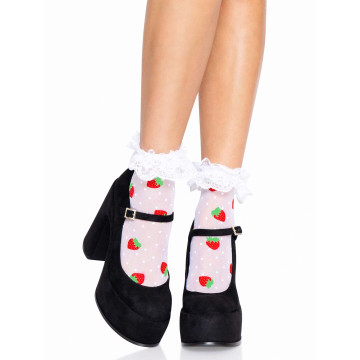 Шкарпетки жіночі з полуничним принтом Leg Avenue Strawberry ruffle top anklets One size, мереживні м – купити