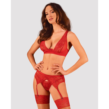 Комплект білизни Obsessive Lacelove cupless 3-pcs set M/L Red, бюстгальтер, стрінги, пояс для панчіх – купити