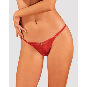 Мереживні стрінги Obsessive Lacelove thong XL/2XL Red, низька посадка – купити