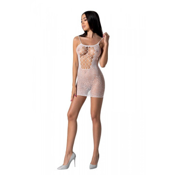 Ажурна мінісукня на тонких бретелях Passion BS096 One Size, white, плетіння на грудях – купити