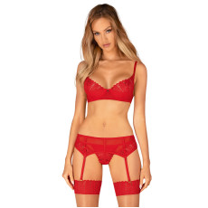 Комплект Obsessive Ingridia 3-pcs set XS/S, червоний, бюстгальтер, стрінги, пояс