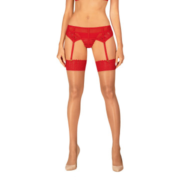 Панчохи Obsessive Ingridia stockings XS/S, бежеві з червоною резинкою – купити