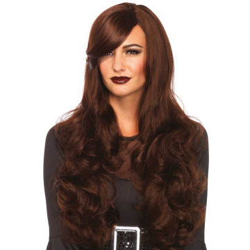 Хвиляста перука з косим чубчиком Leg Avenue Long Wavy Wig 68 см, коричнева – купити