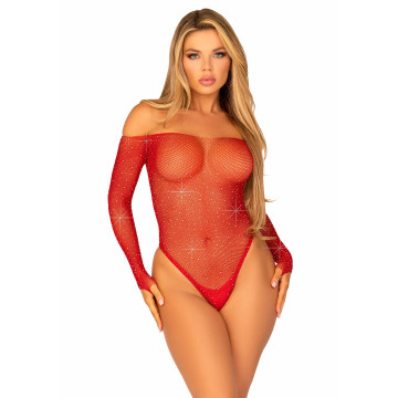 Сітчасте боді зі стразами Leg Avenue Crystalized fishnet bodysuit Red One Size – купити