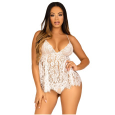 Сорочка бебі-дол Leg Avenue Floral lace babydoll & string White S, стрінги