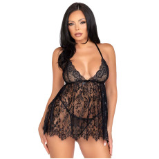 Сорочка бебі-дол Leg Avenue Floral lace babydoll & string Black L, стрінги