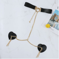 Пестис-сердечка з пензликами та чокером JSY Nipple Sticker RT236114 Black