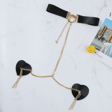 Пестис-сердечка з пензликами та чокером JSY Nipple Sticker RT236114 Black – купити