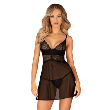 Еротичний комплект Obsessive Chemeris babydoll & thong XL/2XL, пеньюар та стрінги – купити