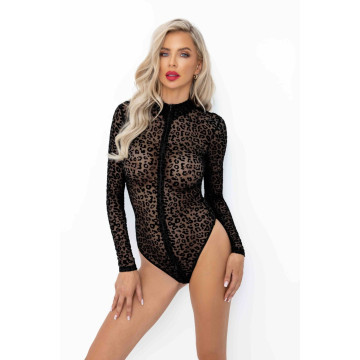 Боді Noir Handmade F287 Leopard flock bodysuit with long sleeves - 3XL – купити