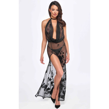 Сукня Noir Handmade F312 Divinity long flocked mesh dress with open back - 3XL – купити