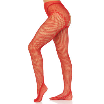 Панчохи Leg Avenue Crotchless Net Tights with Heart Backseam Red One Size – купити