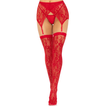 Панчохи Leg Avenue Leg Avenue Lace thigh highs & garterbelt Red One Size – купити