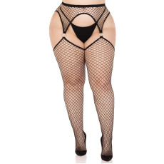 Чулки Leg Avenue Stokings with O-ring Attached Garter Belt Black 1X/2X