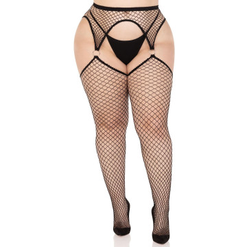 Панчохи Leg Avenue Stokings with O-ring Attached Garter Belt Black 1X/2X – купити