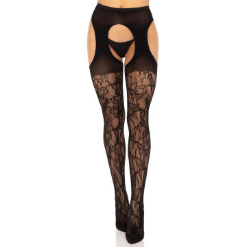 Панчохи Leg Avenue Eyelet lace suspender hose Black One Size – купити