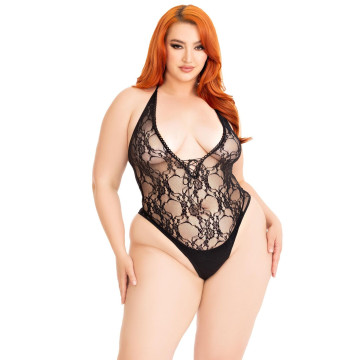 Боді Leg Avenue Floral lace deep-V teddy Black 1X/2X – купити