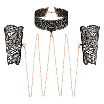 Мереживні наручники та комір Rosy Gold - Lace Cuffs and Collar - Black – купити