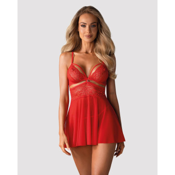 Бебі-дол Obsessive 838-BAB-3 babydoll & thong red L/XL – купити