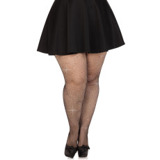 Колготки Leg Avenue Rhinestone micro net tights Plus size Black, мелкая сетка, стразы