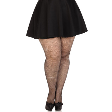 Колготки Leg Avenue Rhinestone micro net tights Plus size Black, дрібна сітка, стрази – купити
