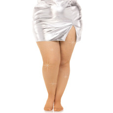 Колготки Leg Avenue Rhinestone micro net tights Plus size Caramel, мелкая сетка, стразы