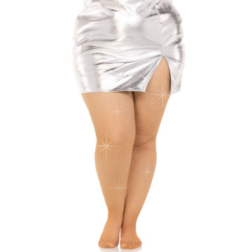 Колготки Leg Avenue Rhinestone micro net tights Plus size Caramel, дрібна сітка, стрази – купити