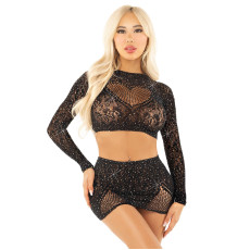 Комплект Leg Avenue Rhinestone Crop Top and Mini Skirt One Size, Black