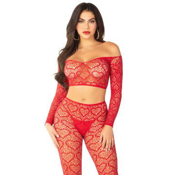 Комплект Leg Avenue Off The Shoulder Top and Footless Tights One Size, Red – купити