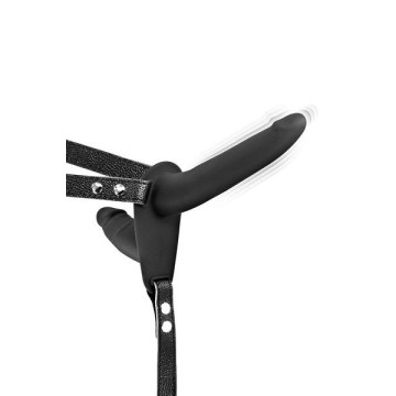 Подвійний страпон з вібрацією Fetish Tentation Vibrating Strap-On with Double Dildo Black – купити