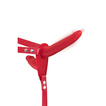 Подвійний страпон з вібрацією Fetish Tentation Vibrating Strap-On with Double Dildo Red – купити