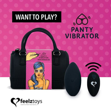 Вібратор в трусики FeelzToys Panty Vibrator Black з пультом ДК, 6 режимів роботи, сумочка-чохол – купити
