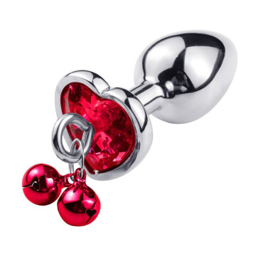 Анальна пробка з кристалом та дзвіночком Silver Heart RED, розмір M – купити