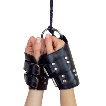 Манжети для підвісу за руки Art of Sex – Kinky Hand Cuffs For Suspension, чорні, натуральна шкіра – купити