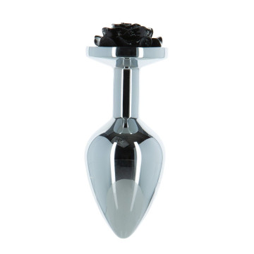 Металева анальна пробка Lux Active з трояндою - Rose Anal Plug - Black, віброкуля в подарунок – купити
