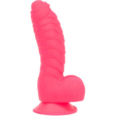 Ребристий фалоімітатор на присосці ADDICTION — Tom 7? Dildo With Balls — Pink, віброкуля в подарунок