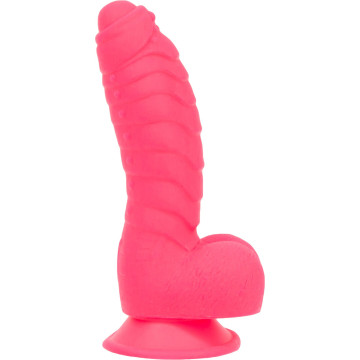 Ребристий фалоімітатор на присосці ADDICTION — Tom 7? Dildo With Balls — Pink, віброкуля в подарунок – купити