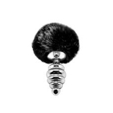 Металлическая анальная пробка Кроличий хвостик Alive Fluffly Twist Plug M Black