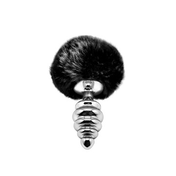 Металева анальна пробка Кролячий хвостик Alive Fluffy Twist Plug M Black, діаметр 3,4 см – купити