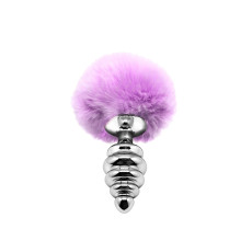 Металлическая анальная пробка Кроличий хвостик Alive Fluffly Twist Plug M Purple