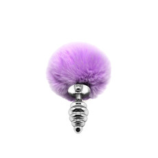 Металлическая анальная пробка Кроличий хвостик Alive Fluffly Twist Plug S Purple