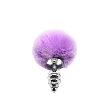 Металева анальна пробка Кролячий хвостик Alive Fluffy Twist Plug S Purple, діаметр 2,9 см – купити